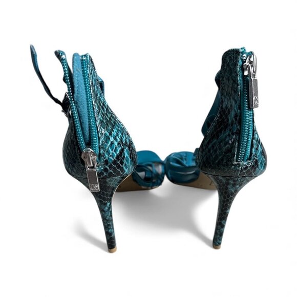 Christian Siriano Strappy Sandals Women’s 7.5 Blue Snakeskin Print High Heels - Picture 2 of 3